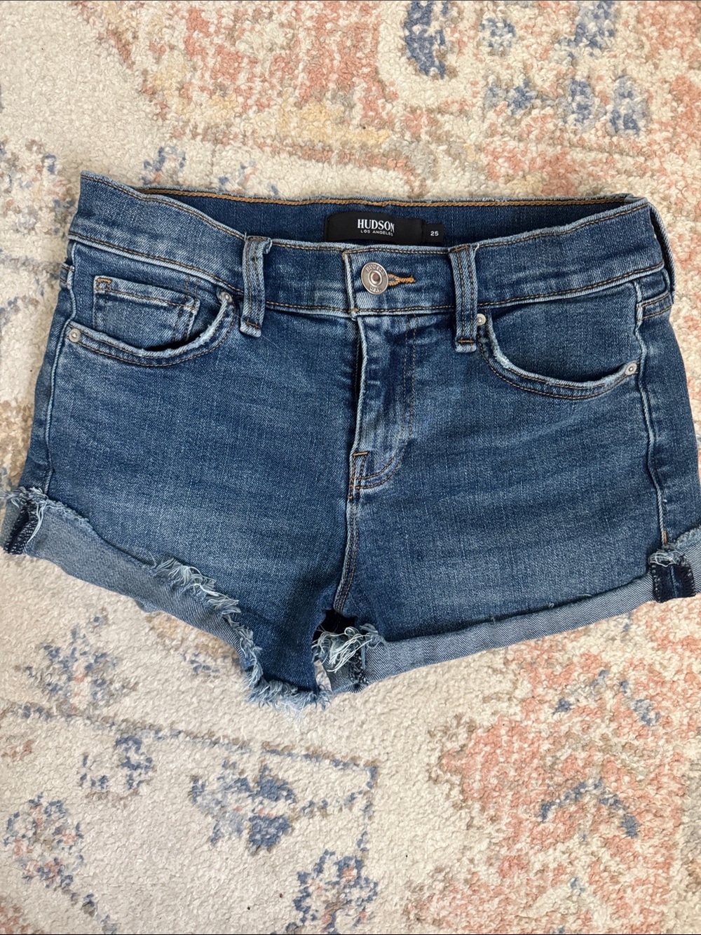 Hudson Jeans Blue Frayed Hem Denim Cutoff Shorts - Women's